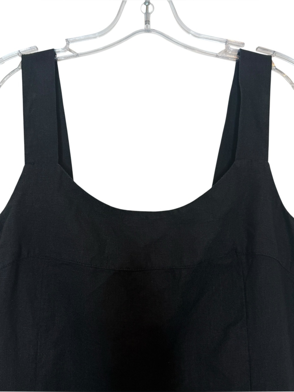 J.Jill Apron Pinafore Midi Dress 10 Black Scoop Neck 100% Linen Cottagecore - Picture 4 of 8